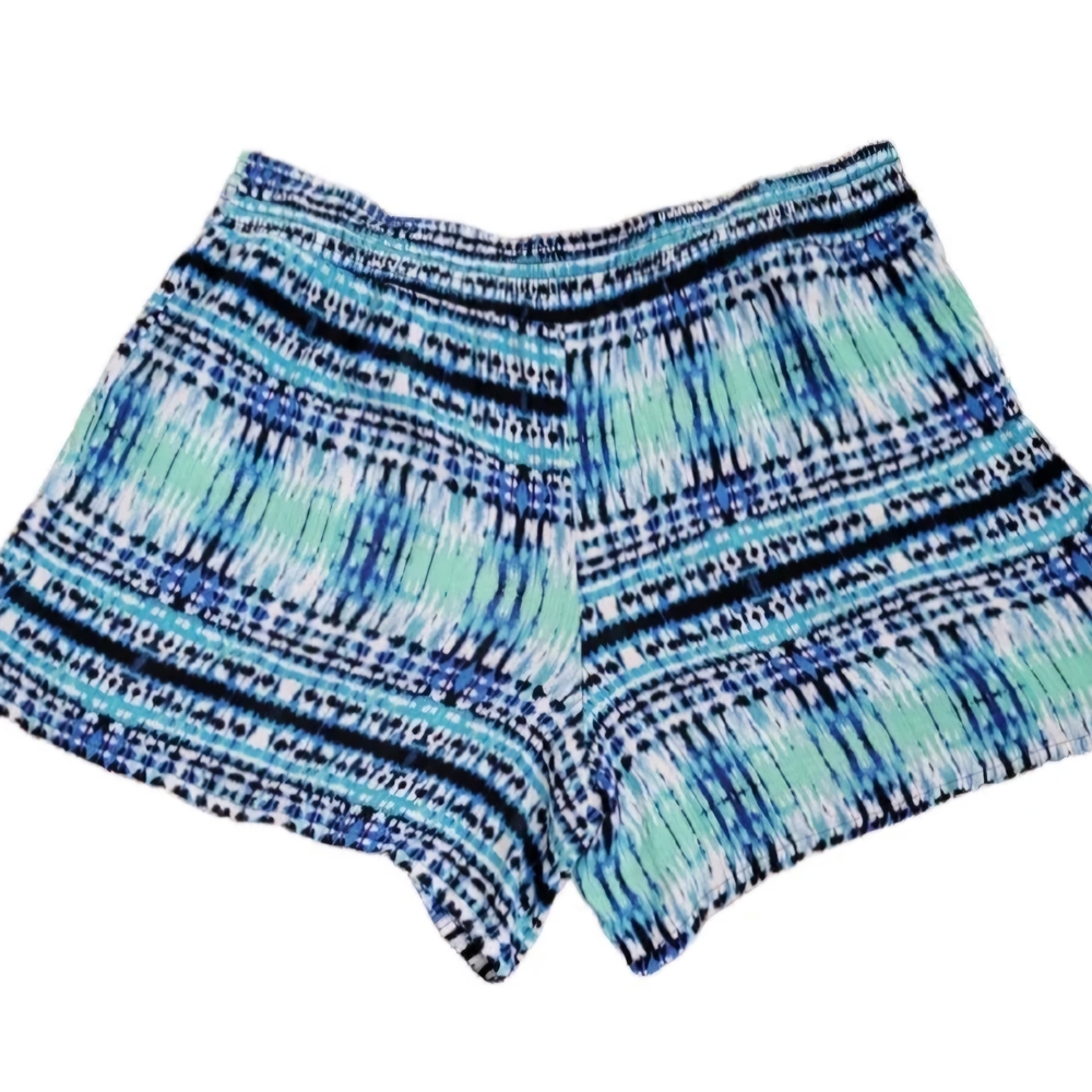 Women's Blue and Green Patterned Shorts